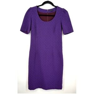 Ann Taylor Purple Geometric Sheath Dress Scoop Neck Back Zip Corpcore Modern